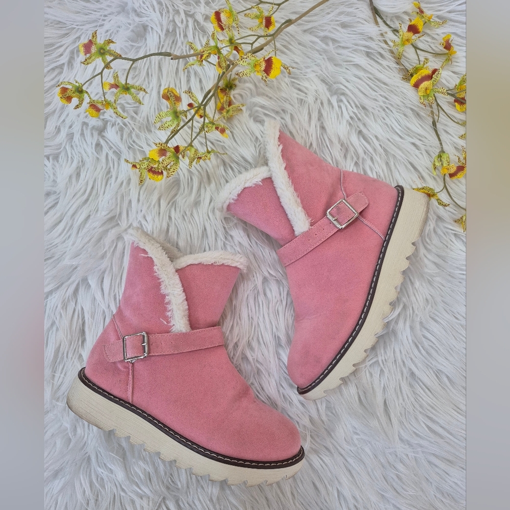 Pink Suede Ankle Boots Size 40.